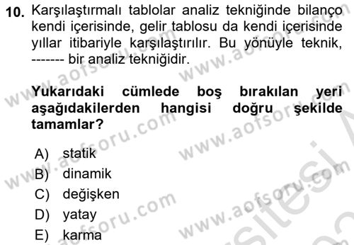 Mali Analiz Dersi 2024 - 2025 Yılı (Vize) Ara Sınav Soruları 10. Soru