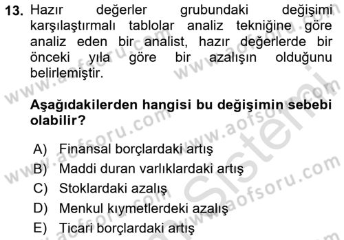 Mali Analiz Dersi 2024 - 2025 Yılı (Vize) Ara Sınav Soruları 13. Soru