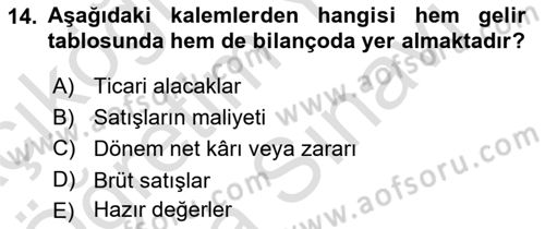 Mali Analiz Dersi 2024 - 2025 Yılı (Vize) Ara Sınav Soruları 14. Soru