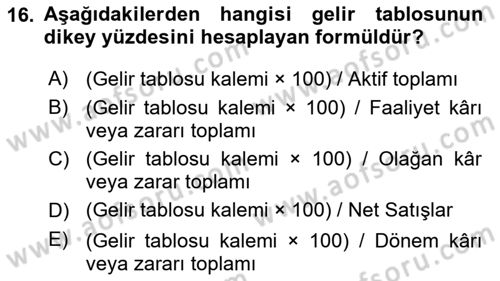 Mali Analiz Dersi 2024 - 2025 Yılı (Vize) Ara Sınav Soruları 16. Soru