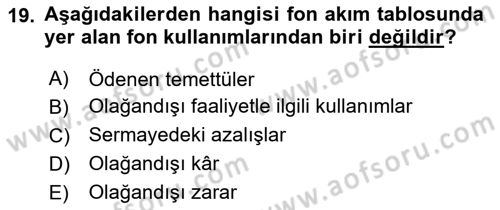 Mali Analiz Dersi 2024 - 2025 Yılı (Vize) Ara Sınav Soruları 19. Soru
