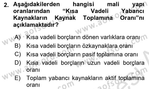 Mali Analiz Dersi 2024 - 2025 Yılı (Vize) Ara Sınav Soruları 2. Soru