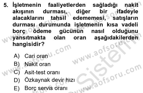 Mali Analiz Dersi 2024 - 2025 Yılı (Vize) Ara Sınav Soruları 5. Soru