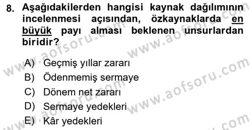 Mali Analiz Dersi 2024 - 2025 Yılı (Vize) Ara Sınav Soruları 8. Soru