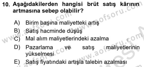 Mali Analiz Dersi 2024 - 2025 Yılı (Final) Dönem Sonu Sınav Soruları 10. Soru