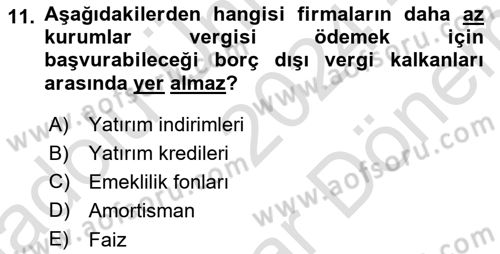 Mali Analiz Dersi 2024 - 2025 Yılı (Final) Dönem Sonu Sınav Soruları 11. Soru