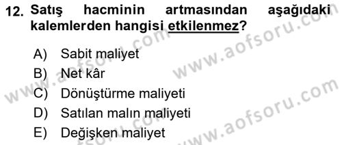 Mali Analiz Dersi 2024 - 2025 Yılı (Final) Dönem Sonu Sınav Soruları 12. Soru