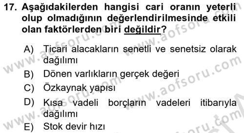 Mali Analiz Dersi 2024 - 2025 Yılı (Final) Dönem Sonu Sınav Soruları 17. Soru