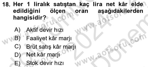 Mali Analiz Dersi 2024 - 2025 Yılı (Final) Dönem Sonu Sınav Soruları 18. Soru
