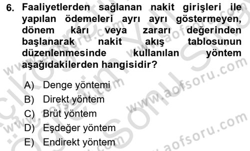 Mali Analiz Dersi 2024 - 2025 Yılı (Final) Dönem Sonu Sınav Soruları 6. Soru