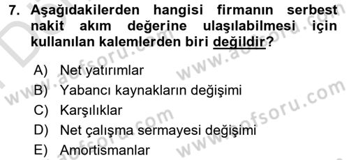Mali Analiz Dersi 2024 - 2025 Yılı (Final) Dönem Sonu Sınav Soruları 7. Soru