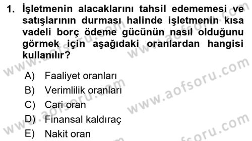 Mali Analiz Dersi 2024 - 2025 Yılı Yaz Okulu Sınav Soruları 1. Soru