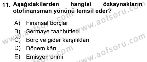 Mali Analiz Dersi 2024 - 2025 Yılı Yaz Okulu Sınav Soruları 11. Soru