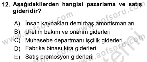 Mali Analiz Dersi 2024 - 2025 Yılı Yaz Okulu Sınav Soruları 12. Soru