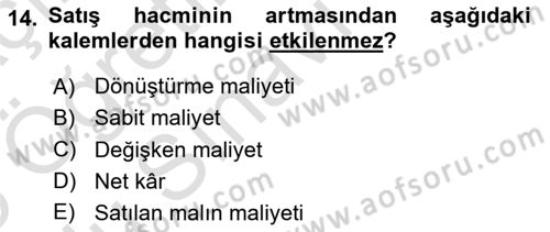 Mali Analiz Dersi 2024 - 2025 Yılı Yaz Okulu Sınav Soruları 14. Soru