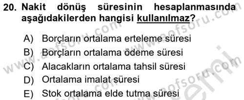 Mali Analiz Dersi 2024 - 2025 Yılı Yaz Okulu Sınav Soruları 20. Soru