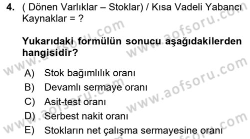 Mali Analiz Dersi 2024 - 2025 Yılı Yaz Okulu Sınav Soruları 4. Soru