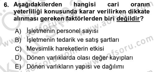 Mali Analiz Dersi 2024 - 2025 Yılı Yaz Okulu Sınav Soruları 6. Soru