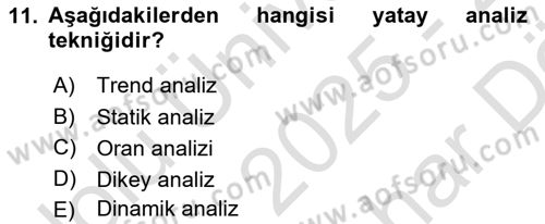 Mali Analiz Dersi 2025 - 2026 Yılı (Vize) Ara Sınav Soruları 11. Soru