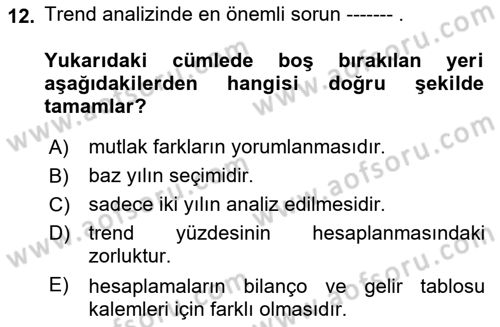 Mali Analiz Dersi 2025 - 2026 Yılı (Vize) Ara Sınav Soruları 12. Soru