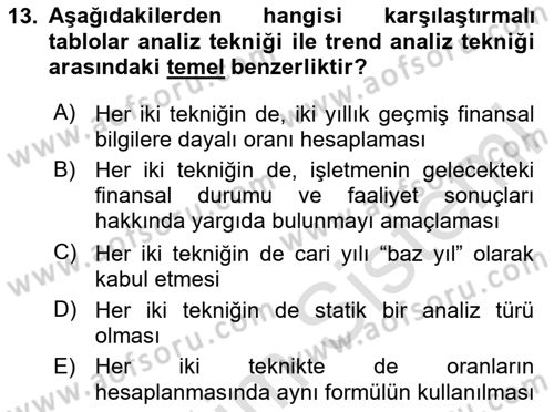 Mali Analiz Dersi 2025 - 2026 Yılı (Vize) Ara Sınav Soruları 13. Soru