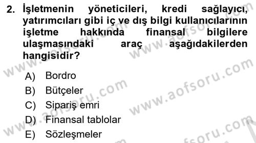 Mali Analiz Dersi 2025 - 2026 Yılı (Vize) Ara Sınav Soruları 2. Soru