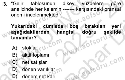 Mali Analiz Dersi 2025 - 2026 Yılı (Vize) Ara Sınav Soruları 3. Soru