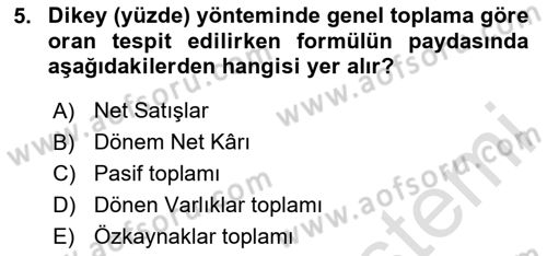 Mali Analiz Dersi 2025 - 2026 Yılı (Vize) Ara Sınav Soruları 5. Soru