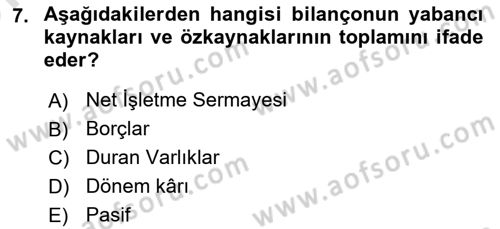 Mali Analiz Dersi 2025 - 2026 Yılı (Vize) Ara Sınav Soruları 7. Soru