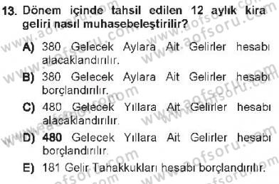 Envanter ve Bilanço Dersi 2012 - 2013 Yılı Tek Ders Sınavı 13. Soru