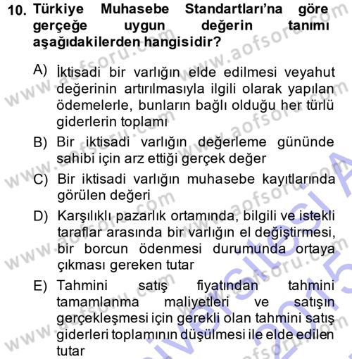 Envanter ve Bilanço Dersi 2014 - 2015 Yılı (Vize) Ara Sınavı 10. Soru