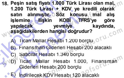 Envanter ve Bilanço Dersi 2014 - 2015 Yılı (Vize) Ara Sınavı 18. Soru