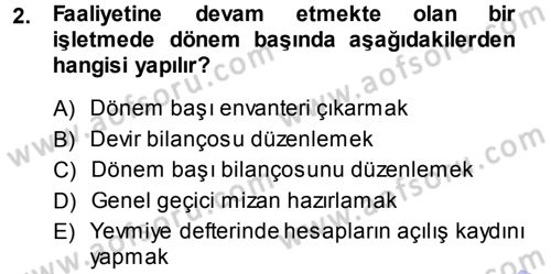 Envanter ve Bilanço Dersi 2014 - 2015 Yılı (Vize) Ara Sınavı 2. Soru