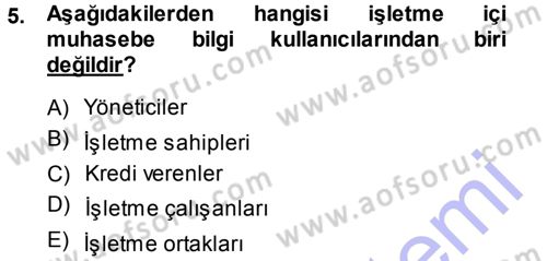 Envanter ve Bilanço Dersi 2014 - 2015 Yılı (Vize) Ara Sınavı 5. Soru