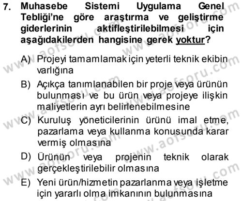 Envanter ve Bilanço Dersi 2014 - 2015 Yılı (Final) Dönem Sonu Sınavı 7. Soru