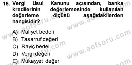 Envanter ve Bilanço Dersi 2014 - 2015 Yılı Tek Ders Sınavı 15. Soru