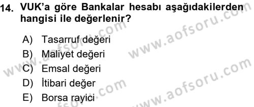 Envanter ve Bilanço Dersi 2015 - 2016 Yılı (Vize) Ara Sınavı 14. Soru