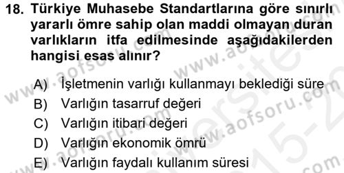 Envanter ve Bilanço Dersi 2015 - 2016 Yılı Tek Ders Sınav Soruları 18. Soru