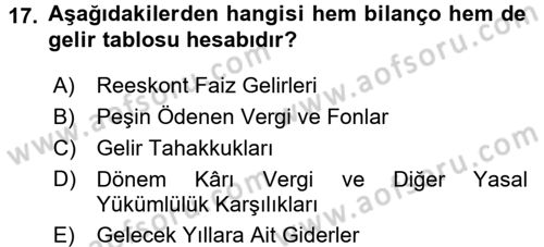 Envanter ve Bilanço Dersi 2016 - 2017 Yılı 3 Ders Sınav Soruları 17. Soru