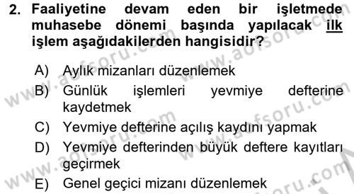 Envanter ve Bilanço Dersi 2016 - 2017 Yılı 3 Ders Sınavı 2. Soru