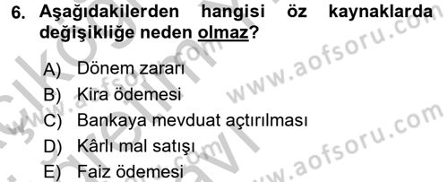 Envanter ve Bilanço Dersi 2016 - 2017 Yılı 3 Ders Sınavı 6. Soru