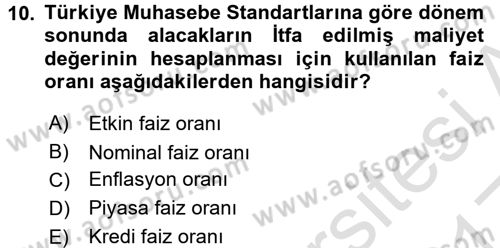 Envanter ve Bilanço Dersi 2016 - 2017 Yılı (Vize) Ara Sınavı 10. Soru