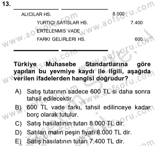 Envanter ve Bilanço Dersi 2016 - 2017 Yılı (Vize) Ara Sınavı 13. Soru