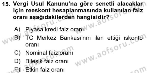 Envanter ve Bilanço Dersi 2016 - 2017 Yılı (Vize) Ara Sınavı 15. Soru