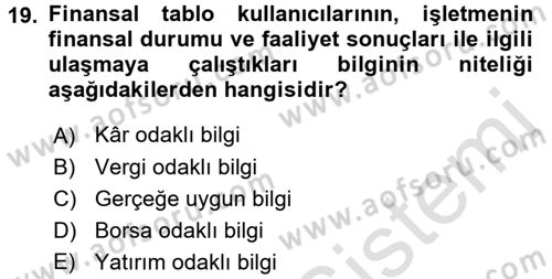 Envanter ve Bilanço Dersi 2016 - 2017 Yılı (Vize) Ara Sınavı 19. Soru