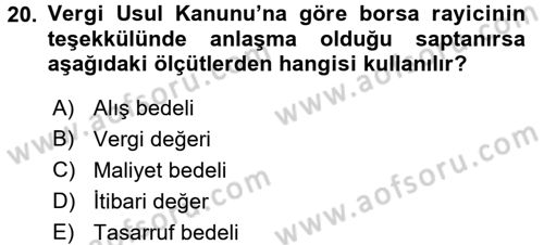 Envanter ve Bilanço Dersi 2016 - 2017 Yılı (Vize) Ara Sınavı 20. Soru