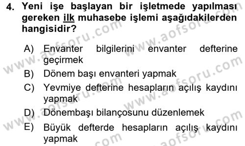 Envanter ve Bilanço Dersi 2016 - 2017 Yılı (Vize) Ara Sınavı 4. Soru