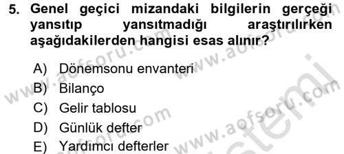 Envanter ve Bilanço Dersi 2016 - 2017 Yılı (Vize) Ara Sınavı 5. Soru