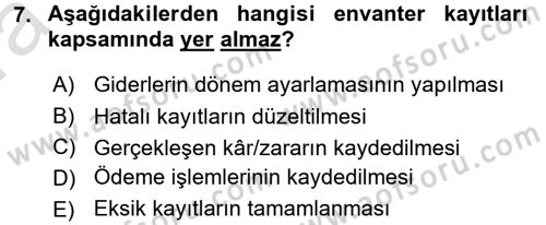 Envanter ve Bilanço Dersi 2016 - 2017 Yılı (Vize) Ara Sınavı 7. Soru