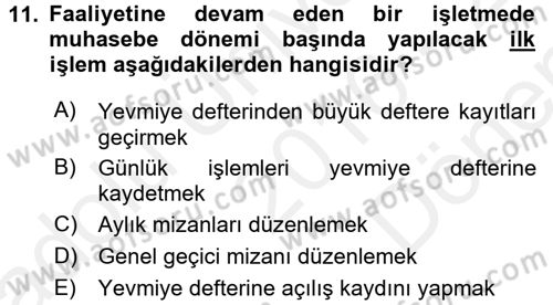 Envanter ve Bilanço Dersi 2016 - 2017 Yılı (Final) Dönem Sonu Sınavı 11. Soru